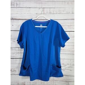 Healing Hands Scrub Top Women's 3X Blue V-neck pockets Plus size
